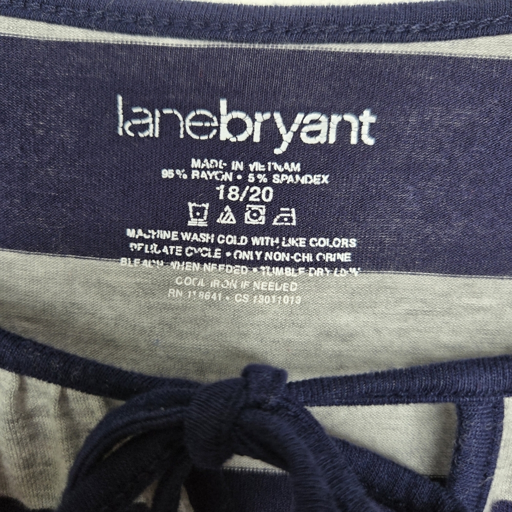 Lane Bryant Jersey Blouse Size 18/20 Blue Gray Striped Balloon Sleeve Light - Picture 4 of 12